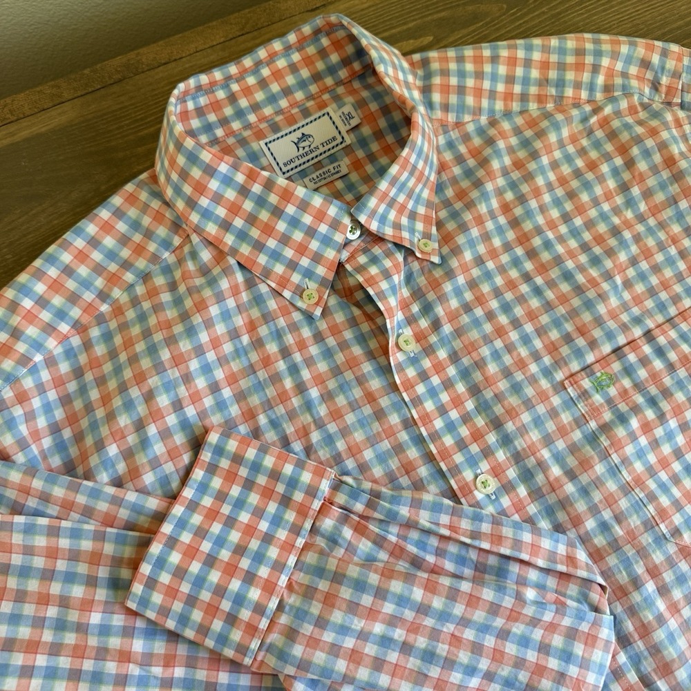 Southern Tide Men's XL Classic Fit Plaid Long Sleeve Button Down Shirt Collar